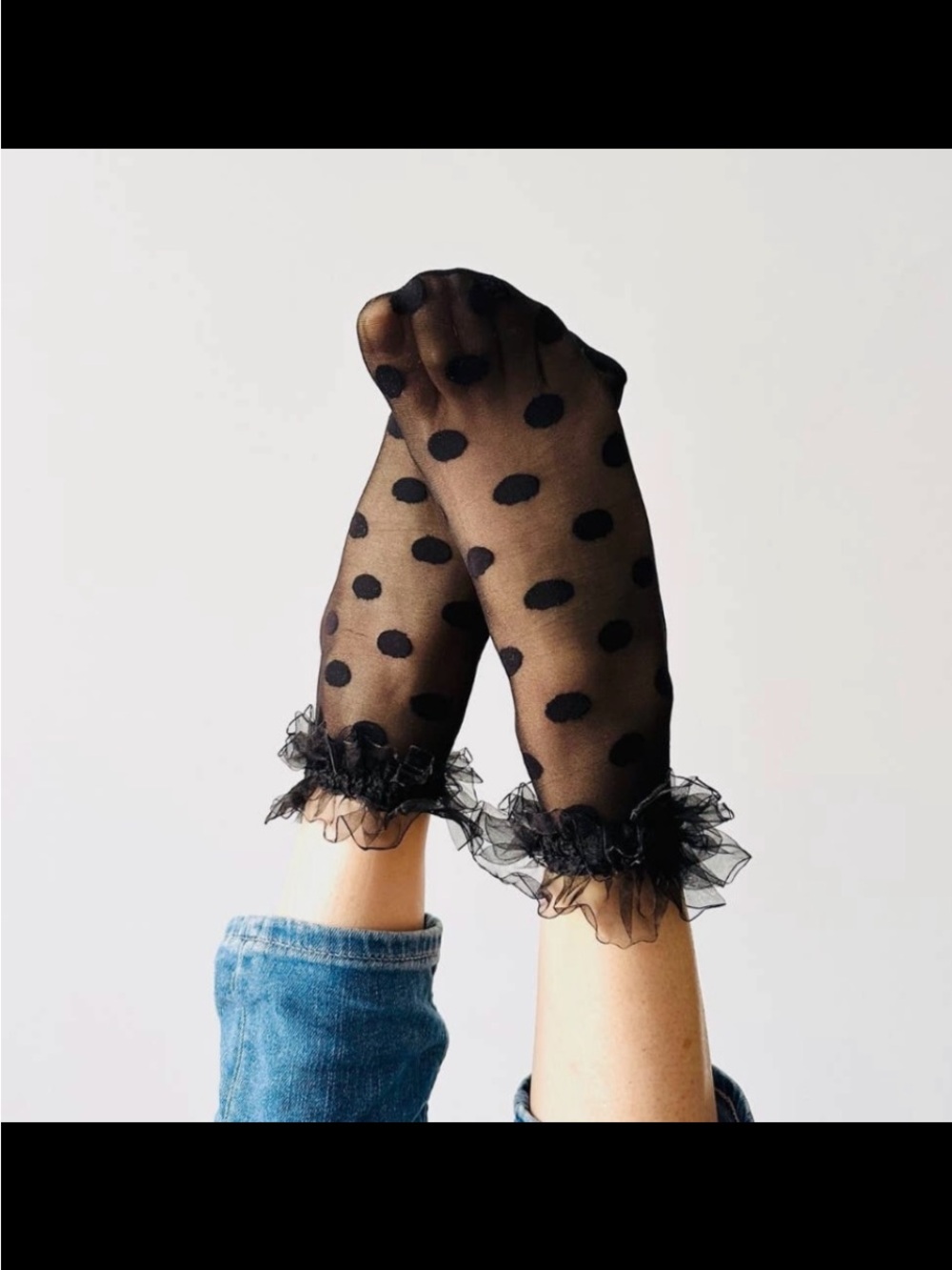 Sockette Sheer Black Polka Dot Ruffle Ankle Socks